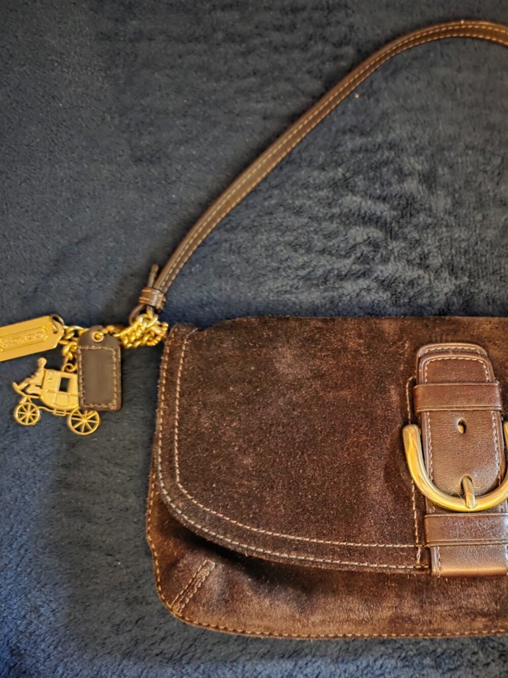 Vintage Coach chocolate suede small shoulder bag